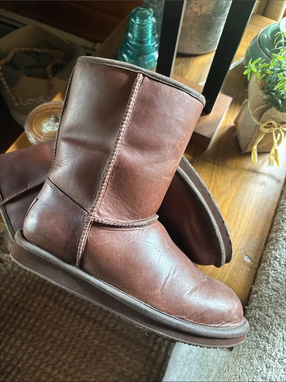L.L. Bean Brown Suede Winter Boots with Cream Shearling Lining